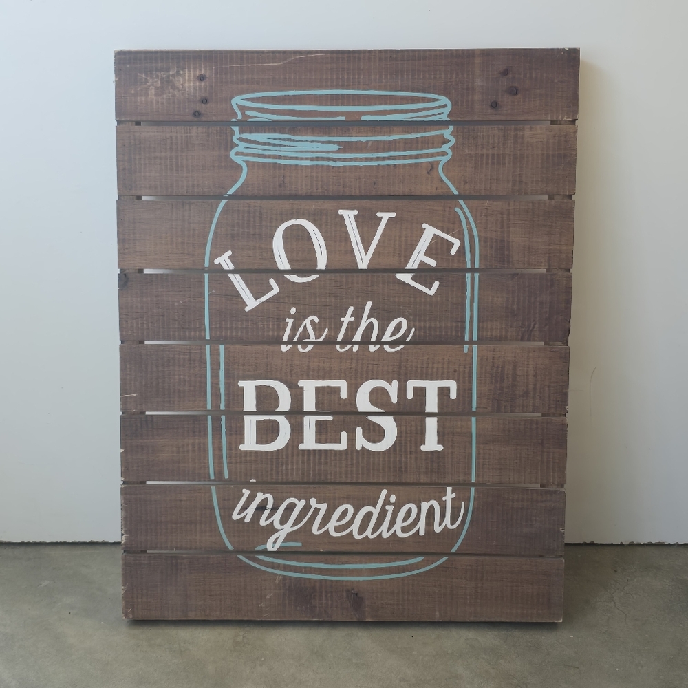 Wood Art Wall decor Love is the best ingredient mason jar 15" x 19"